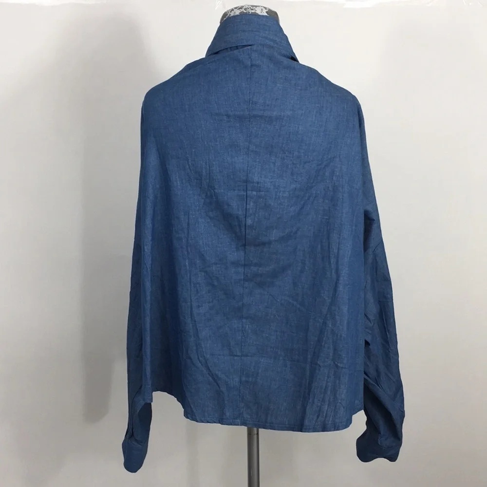 Hayden Blue Chambray‎ Button Down Tie-Waist Shirt M - Picture 3 of 10